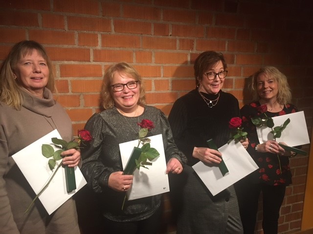 Fyra av hedersjubilarerna, fr vänster: Maritha Ingstedt, Anna-Karin Hellman, Gertrud Zilén och Titti Östensson