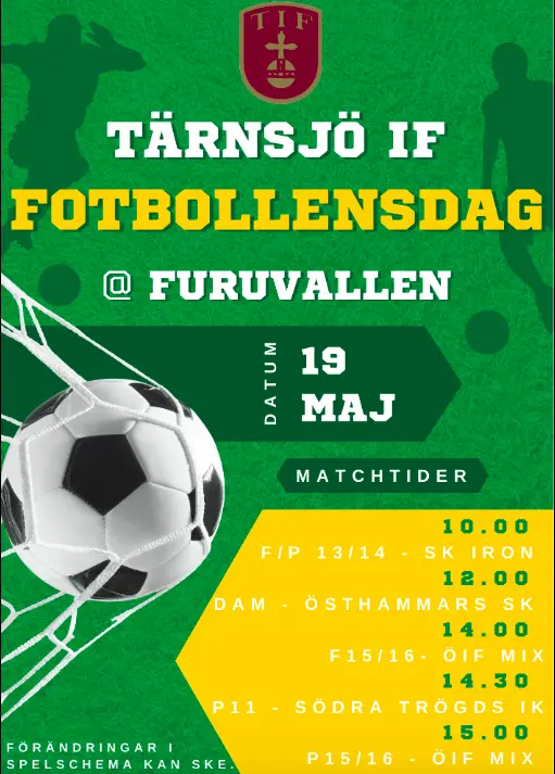 Affisch för fotbollens dag med speltider
