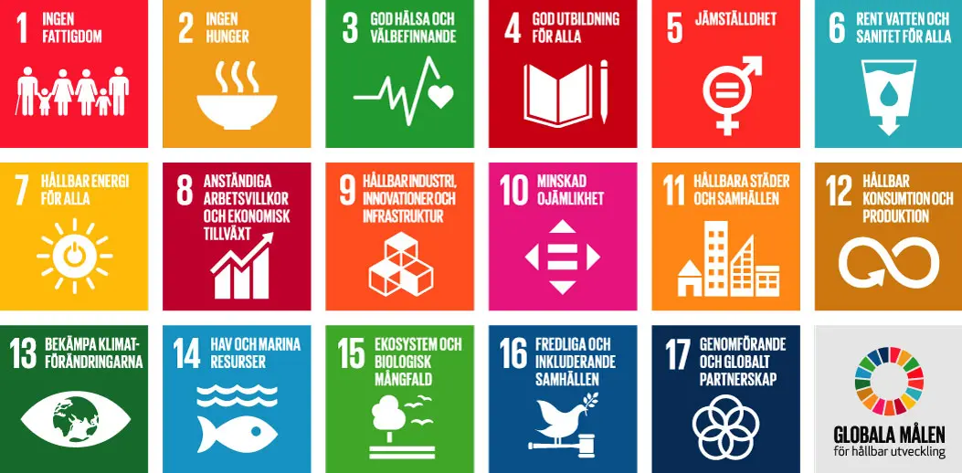 Färggranna rutor som presenterar Agenda 2030s globala mål
